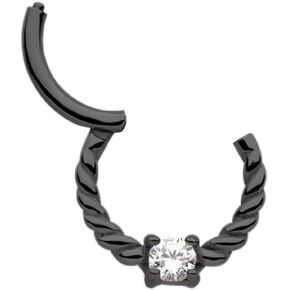 Pierced Owl - 16GA Twisted Steel with Central Prong Set CZ Crystal Septum Cartilage Helix Daith Hinged Segment Clicker Ring