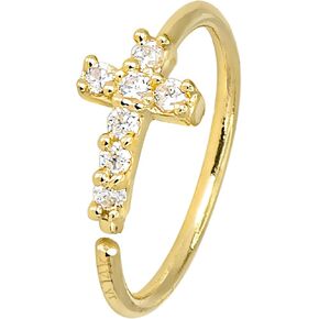 Jewelry Avalanche 20G 14K Yellow Gold Cross CZ Nose Hoop Ring Twist-open 5/16"(8mm) Nose Ring, Unisex, Diamond Simulated Stones 14KNHCRS-CZYG