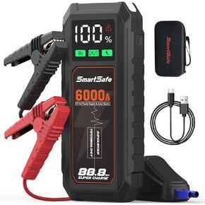 Jump Starter Portable 6000A 24000mAh Car Battery Jumper Starter Battery Pack for Up to 10.0L Gas & 8.0L Diesel Engines 12V Jump Box Battery Charger with USB Ports 3 Modes Lighting Storage Case