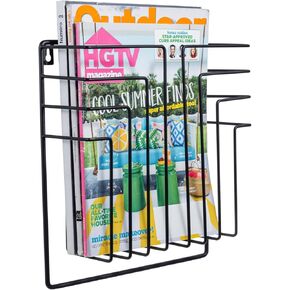 MyGift 11 Inch Modern Art Deco Black Metal Wire Floating Magazine Rack and File Folder Holder, Wall Mounted Home or Office Storage for Oversized Magazines