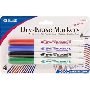 BAZIC Dry Erase Marker Assorted Color Fine Tip, Whiteboard Pen Marcador, Low Odor Markers White Board Pens for Office School Supplies (4/Pack), 2-Packs