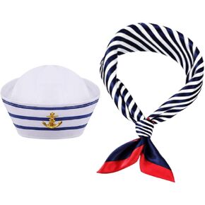 Yacht Captain Hat Sailor Hat and Scarf Set Sailor Hat Boat Cap Navvy Rock Costume for Women Men Captains Dressing up Party