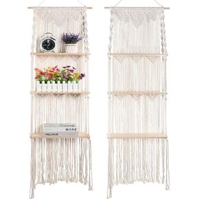 2 Pack Macrame Wall Hanging Shelf 55 Inch 3 Tier Wall Plant Hanger Shelves Handmade Bohemian Wooden Woven Shelves Decor Rope Holder Organizer for Bathroom Bedroom Kitchen Nursery Storage