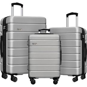 Luggage Light weight Luggage Hardside Expandable Luggage Spinner Wheels Luggage Suitcase W/TSA Lock 3-Piece Luggage Set,Include 20"Carry on Luggage Suitecase(20/24/28), Silver