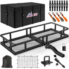 Nilight 60" x 20"x 7.87" Folding Hitch Cargo Carrier Fits 2-Inch Hitch Receiver 500 Lbs Capacity Cargo Bag Cargo Net Ratchet Straps Hitch Lock Hitch Stabilizer for SUV Pickup RV Van, 2 Years Warranty