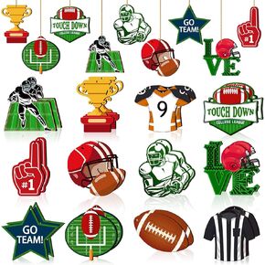 Frienda 24 Pcs Football Wooden Ornament Football Cutout Wood DIY Crafts Football Wooden Hanging Ornaments with Twines for Football Party Decoration