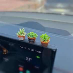 Mini Car Ornament, Mini Succulent Dashboard Decor, Desktop Miniature Pottery Planter for Car Interior Decoration (Succulent)