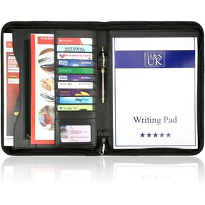 H&S A4 Portfolio Folder with Ring Binder Mechanism - Leather Conference Padfolio with Legal Writing Pad - A4 Document Folder with 11 Business Card Slots for Men
