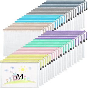 JARLINK 8pcs Mesh Zipper Pouches, A4/Letter Size Waterproof Zipper Bags, 8 Colors, Multipurpose Plastic Document Pouch for School Supplies, Office Supplies, Travel Storage, Puzzles Organize