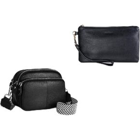 befen Black Clutch Wristlet Wallet Purse+Small Leather Triple Zip Crossbody Bag