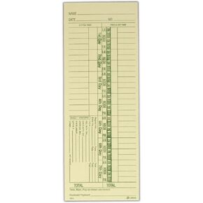 Adams Time Cards, Weekly, 1-Sided, Numbered Days, 3-3/8" x 9", Manila, Green Print, 200-Count (9652-200)