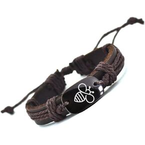 Leather Bracelet with Bee Charm - Fully Adjustable Fashon Accessory