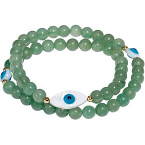 Aventurine Evil Eye Bracelets Protection and Prosperity Wrap Elastic Beaded Bracelets for Women Trendy Handmade Good Luck Amulet Jewelry Gifts