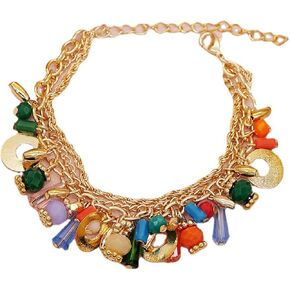 Boho Coloured Pendant Bracelet for Women Colorful Sparkly Crystal Bracelets Versatile Statement Bracelets Multilayer Gold Bracelets Jewelry Gifts