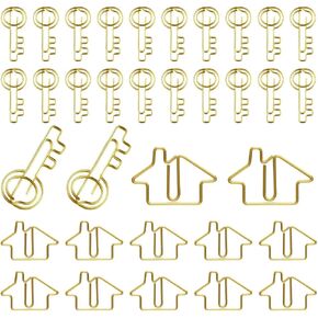 120 Pcs Paper Clips Set, 60 Pcs House Shaped Paper Clips and 60 Pcs Key Shaped Paper Clips for Office, Home, Gifts for Real Estate Agents and Realtors (Gold)