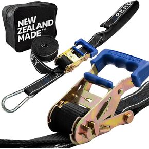 Loadfast Ratchet Tie Down Straps For Motorcycles | New Zealand Made Motorcycle Tie Down 1.5" x 8" Heavy Duty Dirt Bike Tie Down Straps with Soft Loop & Safety Carabiner | 2,600lbs (2 Pack) Black Color in Saudi Arabia