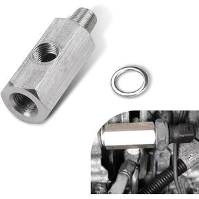 1 PC Car Oil Pressure Sensor Connector, 0.23" x 1.96" 1/8" BSPT Oil Pressure Sensor Tee to NPT Adapter, Stainless Steel Turbo Connector Fitting with Gasket, Universal for Cars (Silver)