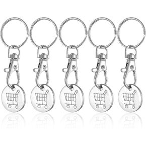 5 Pieces Quarter Holder Keychain, Metal Shopping Trolley Tokens Keyring Mini Aluminum Alloy Key Ring for Men Women Shopping Cart Grocery Shopping Trolleys