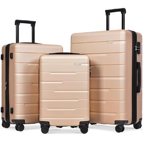 3 Piece Expandable Suitcase Sets With TSA Lock And Spinner Wheels, Carry On Hardshell Luggage Sets Airline Approved For Travel (20in/24in/28in) Champagne One size