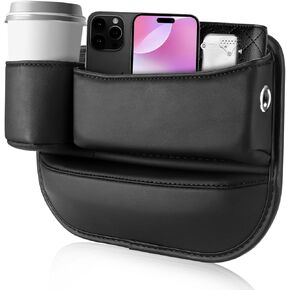 Car Seat Gap Filler Organizer, Premium Faux Leather Gap Storage Box with Cup Holder, Front Seat Car Gap Filler for Phones Parking Pass Glasses (Driver Seat)