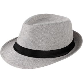 Linen Sun Fedoras Hats Trilby Panama Jazz Beach Hat Summer UPF50+ Vintage 1920s Short Brim Anti-UV Unisex Cap with Band