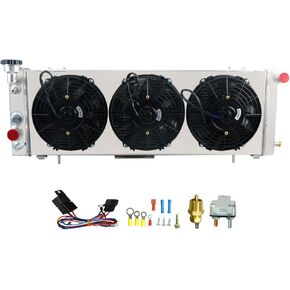 Radiator For 1984-2001 Jeep Cherokee XJ/Comanche 2.5L 4.0L AT, 3 Row Aluminum Radiator + Shroud/Fan + Relay Kit