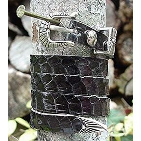 Western Hatband Hat Band Black Genuine Snake Skin with 3 Pc Buckle Set