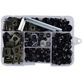 Motorcycle Fairing Bolt Kit, 177 PCS M5 M6 Motorcycle Windscreen Screws Fasteners Fairing Bolts Nut Clips Kit Universal for Yamaha Honda Kawasaki Suzuki BMW (Black)