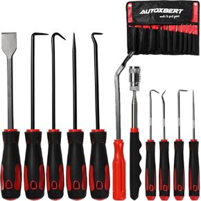 11Pcs Precision Pick & Heavy Duty Hook Set Magnetic Telescoping Tool Kit Gasket Scraper Oil Seal/O-Ring Puller Removal Pickup Handheld Repair Automobile Electronics Maintenance Car Auto Hoses