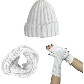 Peru - Alpaca Wool Knit - Beanie Hat Skull Cap + Infinity Cowl Scarf + Snow Gloves Mittens for Women's and Men's - White