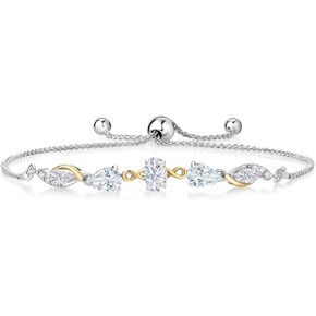 Gem Stone King 925 Sterling Silver and 10K Yellow Gold White Moissanite and Lab Grown Diamond Tennis Bracelet for Women By Keren Hanan (1.54 Cttw, Adjustable Up To 9 Inch)