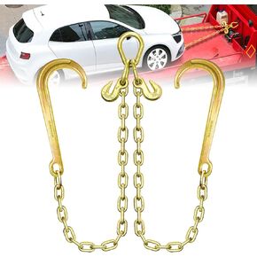 V-Bridle | سحب سلسلة اللجام | سلسلة سحب هوك J | لجام سلسلة سحب من الدرجة 80 مقاس 5/16 بوصة × 2 قدم مع خطافات J وخطافات إمساك | سلسلة نقل اللجام مع حمل عمل آمن يصل إلى 4,900 رطل