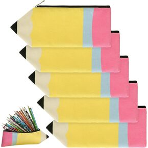 Kisston Teacher Christmas Appreciation Gift Pencil Case Kawai Pouch Portable Pencil Bag with Zipper Cute Pen Pouch Bag for Stationery Organizer, 8.66 x 3.94 Inches(6 Pcs)