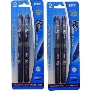 Harbor R-2 2 Roller Ball Pens, 0.7mm Blue Ink (4 Pens Included), 2 Piece