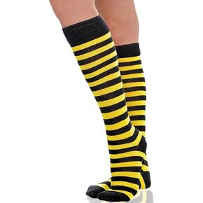 Bee Black and Yellow Stripe Knee High Socks - 1 Pair, Fits Most Teens and Adults - Perfect for Halloween, Costume Parties, and Everyday Wear