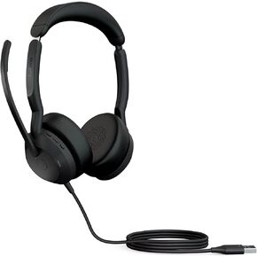 Jabra Evolve2 50 Wired Stereo Headset AirComfort Technology, Noise-Cancelling Mics & Active Noise Cancellation - MS Teams Certified, Works with All Other Platforms - Black