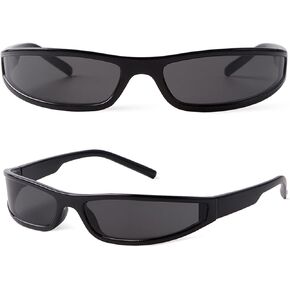 Y2K Wrap Around Sunglasses for Women Men Small Narrow Frame Rectangle Sunglasses 90s Small Face Futuristic Sports Shades
