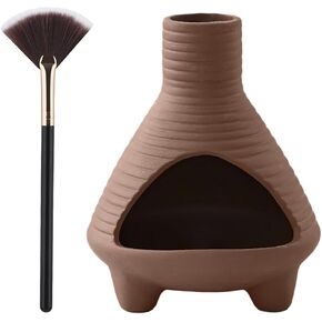 Palo Santo Holder Handmade Ceramics Incense Burner Chimney Dish Smudge Bowl for Palo Santo Sticks Sage Bundles with Brush(Brown) (Combustion Furnace)
