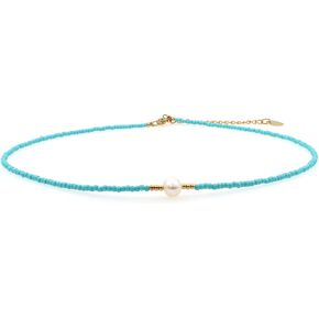 Natural Freshwater Cultured Pearl Pendant Dainty Bead Choker Necklace - 15 Inch