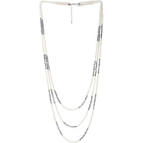 Three-strand Long Waterfall White Pearls Necklace, Statement Necklace Beads Layered, Dress Wedding