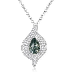 Moss Agate Pendant Necklace 925 Sterling Silver Infinity Gemstone Necklace for Women Anniversary Birthday Gifts for Mom Wife Bestfriend Valentines Day Graduation Gifts for Her