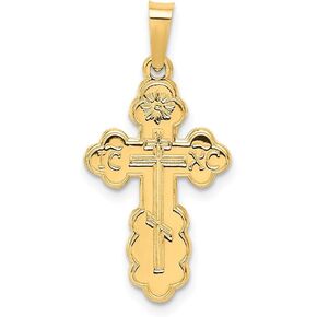 Solid 14k Yellow Gold Eastern Orthodox Cross Charm Pendant - 27mm x 13mm
