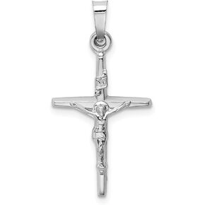 Solid 14k White Gold INRI Cross Crucifix Charm Pendant - 30mm x 15mm