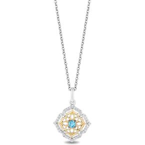 Jewelili Enchanted Disney Fine Jewelry Sterling Silver and 10K Yellow Gold 1/7 CTTW Diamond and Blue Topaz Aladdin 30th Anniversary Jasmine Arabesque Necklace