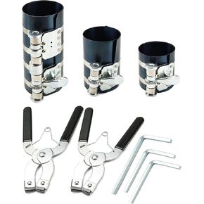 QWORK 3" 4" 6" Piston Ring Compressor, Car Engine Installer Removal Kit, Piston Installer Plier