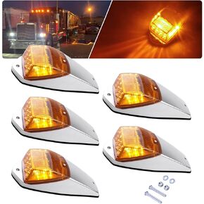 Top Roof Running Lights for Peterbilt Cab Lights DOT Compliant 31 LEDs Amber w/Chrome Base replacement for Semi-Truck Kenworth Freightliner Western Star Mack International Paccar Trailer 5Pcs