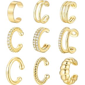 9Pcs Gold Ear Cuffs for Women Non piercing, 14K 18k Gold Plated Ear cuff earrings for Women Cartilage Clip Cuff Earrings Jewelry for women