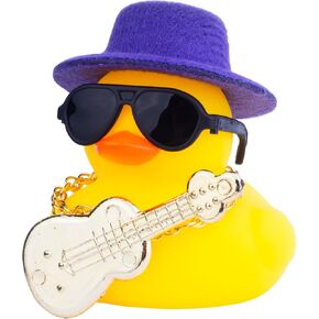 Car Rubber Duck Ornaments Yellow Duck Car Dashboard Decorations with Mini Top Hat Guitar Sunglasses Necklace(G2) in Kuwait