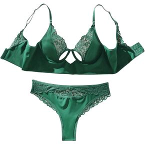 SOLY HUX Lingerie for Women Contrast Lace Cutout Underwire Bra and Panty Lingerie Sets