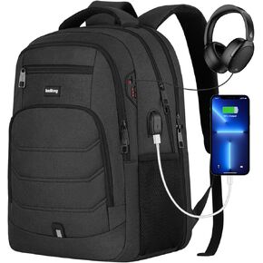 Laptop Backpack Men School Backpacks for Teen Boys Business Travel Anti Theft Book Bag with USB Charging Port,Water Resistant College Computer Bag Fits 15.6 Inch Notebook for Teenage,Black